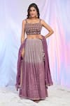 Alaya Advani_Purple Blouse Net Hand Embroidered Floral Notched Square Ombre Lehenga Set _Online