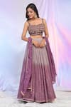 Buy_Alaya Advani_Purple Blouse Net Hand Embroidered Floral Notched Square Ombre Lehenga Set _Online