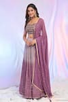 Shop_Alaya Advani_Purple Blouse Net Hand Embroidered Floral Notched Square Ombre Lehenga Set _Online