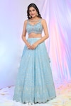 Alaya Advani_Sky Blue Blouse Net Hand Embroidered Geometric Boat Floral Kali Lehenga Set_Online_at_Aza_Fashions