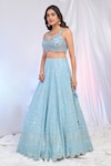 Alaya Advani_Sky Blue Blouse Net Hand Embroidered Geometric Boat Floral Kali Lehenga Set_at_Aza_Fashions