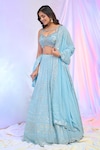 Alaya Advani_Sky Blue Blouse Net Hand Embroidered Geometric Boat Floral Kali Lehenga Set_Online