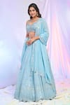 Buy_Alaya Advani_Sky Blue Blouse Net Hand Embroidered Geometric Boat Floral Kali Lehenga Set_Online