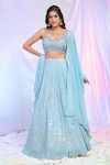 Shop_Alaya Advani_Sky Blue Blouse Net Hand Embroidered Geometric Boat Floral Kali Lehenga Set_Online