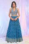 Alaya Advani_Blue Blouse Viscose Dupion Embroidered Floral V Pattern Pleated Lehenga Set _Online_at_Aza_Fashions