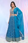 Buy_Alaya Advani_Blue Blouse Viscose Dupion Embroidered Floral V Pattern Pleated Lehenga Set _Online_at_Aza_Fashions