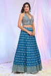 Alaya Advani_Blue Blouse Viscose Dupion Embroidered Floral V Pattern Pleated Lehenga Set _at_Aza_Fashions