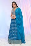 Shop_Alaya Advani_Blue Blouse Viscose Dupion Embroidered Floral V Pattern Pleated Lehenga Set _Online