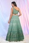 Shop_Alaya Advani_Green Blouse Net Hand Embroidered Sequins Floral Ombre Kali Lehenga Set_at_Aza_Fashions