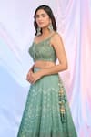 Alaya Advani_Green Blouse Net Hand Embroidered Sequins Floral Ombre Kali Lehenga Set_Online