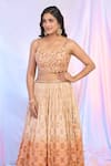 Alaya Advani_Peach Blouse Viscose Dupion Hand Bandhani Pattern Shaded Lehenga Set _Online