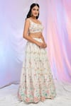 Shop_Alaya Advani_White Blouse And Dupatta Net Hand Embroidered Sequins Scoop Flower Lehenga Set 