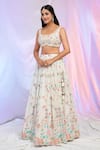 Alaya Advani_White Blouse And Dupatta Net Hand Embroidered Sequins Scoop Flower Lehenga Set _Online