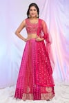 Buy_Alaya Advani_Pink Blouse Silk Embroidered Sequins U Neck Bandhani Lehenga Set _at_Aza_Fashions