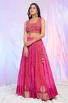 Alaya Advani_Pink Blouse Silk Embroidered Sequins U Neck Bandhani Lehenga Set _Online_at_Aza_Fashions