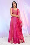 Buy_Alaya Advani_Pink Blouse Silk Embroidered Sequins U Neck Bandhani Lehenga Set _Online_at_Aza_Fashions