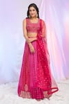 Shop_Alaya Advani_Pink Blouse Silk Embroidered Sequins U Neck Bandhani Lehenga Set _Online_at_Aza_Fashions