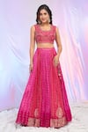 Buy_Alaya Advani_Pink Blouse Silk Embroidered Sequins U Neck Bandhani Lehenga Set _Online