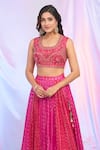 Shop_Alaya Advani_Pink Blouse Silk Embroidered Sequins U Neck Bandhani Lehenga Set _Online