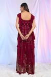 Shop_Alaya Advani_Maroon Peplum And Palazzo Faux Georgette Hand Embroidered Work Pleated Top Set _at_Aza_Fashions