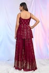 Shop_Alaya Advani_Maroon Peplum And Palazzo Faux Georgette Hand Embroidered Work Pleated Top Set _Online_at_Aza_Fashions