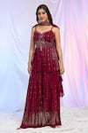 Buy_Alaya Advani_Maroon Peplum And Palazzo Faux Georgette Hand Embroidered Work Pleated Top Set _Online