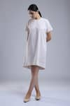 Buy_DHI_Ivory 100 % Cotton Embroidered Tonal Work Round Neck T-shirt Dress _at_Aza_Fashions