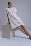 Shop_DHI_Ivory 100 % Cotton Embroidered Tonal Work Round Neck T-shirt Dress _Online_at_Aza_Fashions