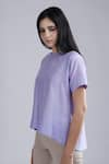 DHI_Purple Chanderi Solid Tonal Thread Work Crew T-shirt _Online_at_Aza_Fashions