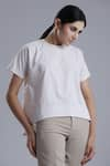 Shop_DHI_Ivory Chanderi Embroidered Tonal Thread French Knot Round Neck T-shirt _Online_at_Aza_Fashions