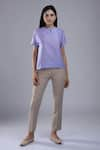 Buy_DHI_Purple Chanderi Solid Tonal Thread French Knot Peter Pan Collar T-shirt _at_Aza_Fashions