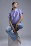 DHI_Purple Chanderi Solid Tonal Thread French Knot Peter Pan Collar T-shirt _Online_at_Aza_Fashions