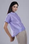 Buy_DHI_Purple Chanderi Solid Tonal Thread French Knot Peter Pan Collar T-shirt _Online_at_Aza_Fashions