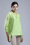 Buy_DHI_Green Chanderi Embroidered French Knots Camp Collar Shirt _at_Aza_Fashions