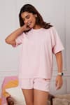 Shop_Dawn And Dusk_Pink Scuba Round Oversized Neck T-shirt And Shorts Set_at_Aza_Fashions