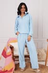 Buy_Dawn And Dusk_Blue Looper Solid Polo Neck Snowflake Top With Sweatpant _at_Aza_Fashions