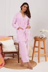 Buy_Dawn And Dusk_Purple Looper Plain Cardigan Open Marshmallow Belted Sweatpant Set _at_Aza_Fashions