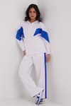 Dawn And Dusk_White Scuba Colour Block High Collar Cloud Nine Solid Tracksuit Set _Online_at_Aza_Fashions
