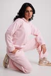Dawn And Dusk_Pink Scuba Plain High Neck Full Sleeve Hoodie And Sweatpant Set _Online_at_Aza_Fashions