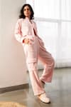 Buy_Dawn And Dusk_Pink Scuba Plain High Neck Sleek Zip Through Jacket Cargo Pant Set  _at_Aza_Fashions