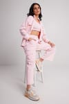 Shop_Dawn And Dusk_Pink Scuba Plain High Neck Sleek Zip Through Jacket Cargo Pant Set  _at_Aza_Fashions