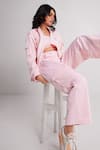 Dawn And Dusk_Pink Scuba Plain High Neck Sleek Zip Through Jacket Cargo Pant Set  _Online_at_Aza_Fashions