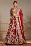 Ridhi Mehra_Red Blouse And Dupatta Net Embroidered Shanno Zardozi Floral Bridal Lehenga Set _Online_at_Aza_Fashions