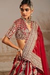 Shop_Ridhi Mehra_Red Blouse And Dupatta Net Embroidered Shanno Zardozi Floral Bridal Lehenga Set _Online_at_Aza_Fashions