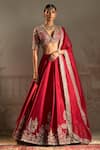 Buy_Ridhi Mehra_Red Dupatta Organza Moga Zardozi Floral Blossom Lehenga Set  _at_Aza_Fashions