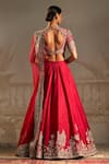 Shop_Ridhi Mehra_Red Dupatta Organza Moga Zardozi Floral Blossom Lehenga Set  _at_Aza_Fashions