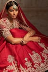 Ridhi Mehra_Red Dupatta Organza Moga Zardozi Floral Blossom Lehenga Set  _Online_at_Aza_Fashions