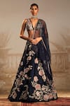 Buy_Ridhi Mehra_Blue Blouse And Lehenga Raw Silk Embroidery Zari Thread Saanjh Set  _at_Aza_Fashions