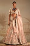 Buy_Ridhi Mehra_Pink Blouse And Lehenga Net Embroidery Floral Doli Work Bridal Set  _at_Aza_Fashions