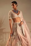 Buy_Ridhi Mehra_Pink Blouse And Lehenga Net Embroidery Floral Doli Work Bridal Set  _Online_at_Aza_Fashions